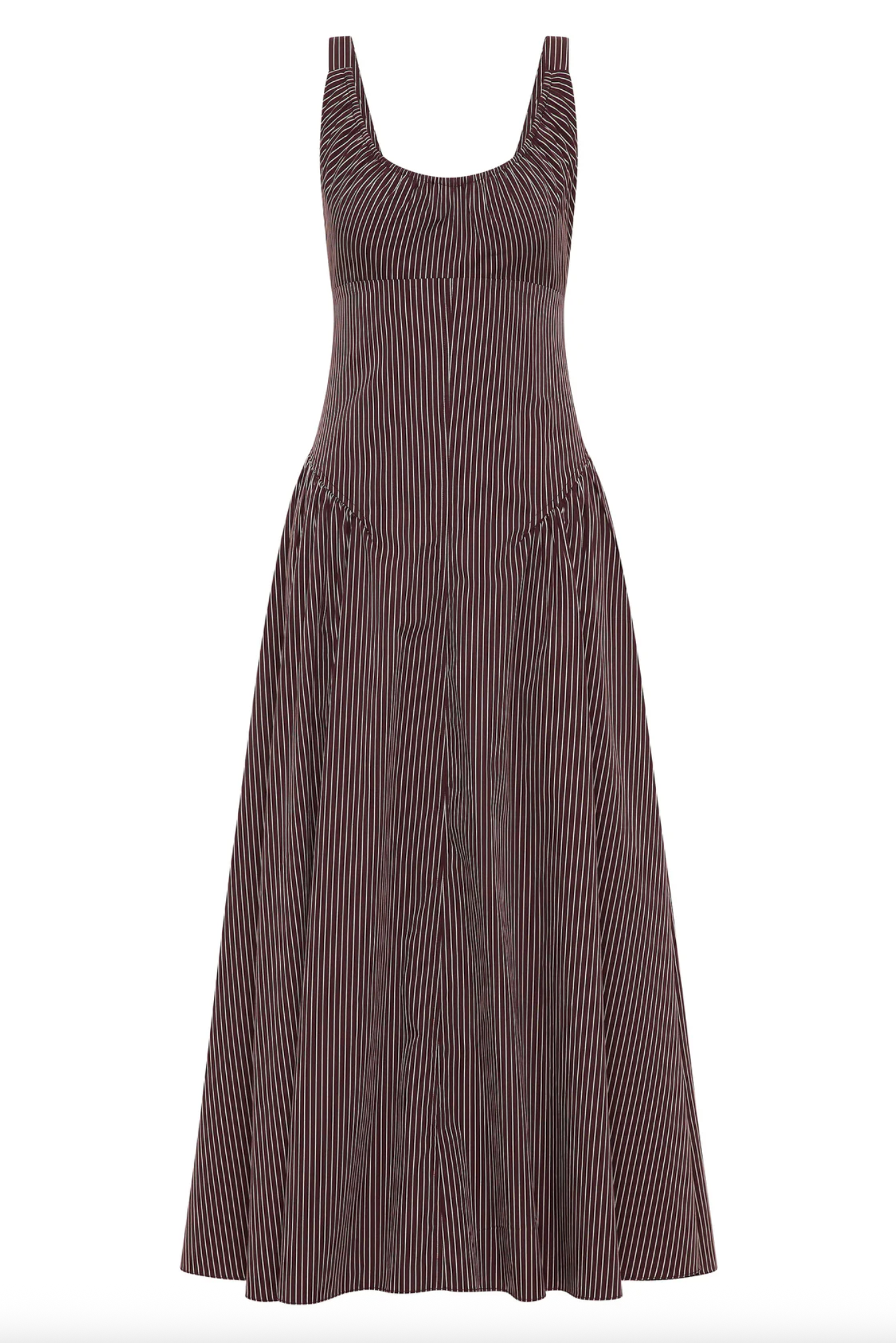 Olas Midi Dress - Rocio Pinstripe Chocolate Plum