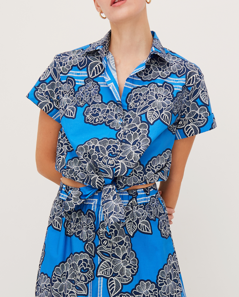Asbury Top - Carved Petals Cobalt