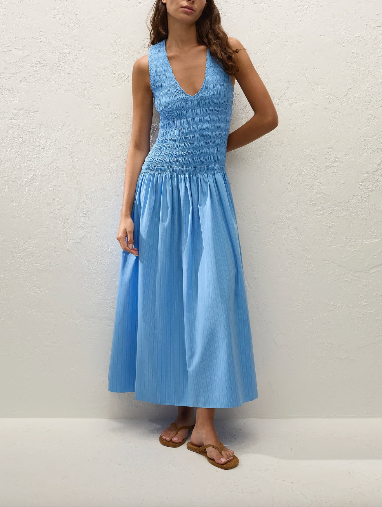 Palomar Midi Dress - Mico Pinstripe Azul