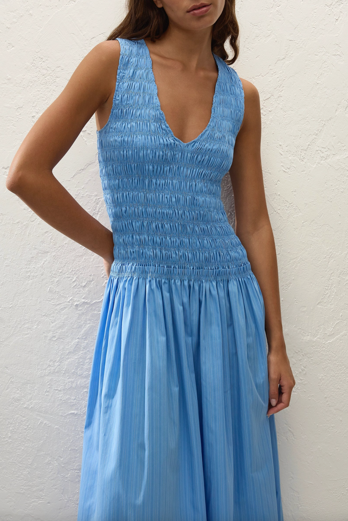 Palomar Midi Dress - Mico Pinstripe Azul