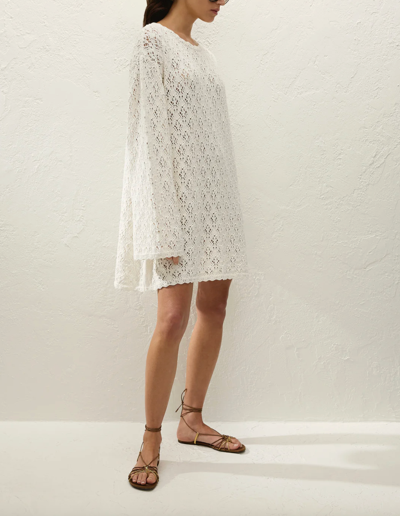 Romina Mini Dress - Pointelle Knit Vintage White