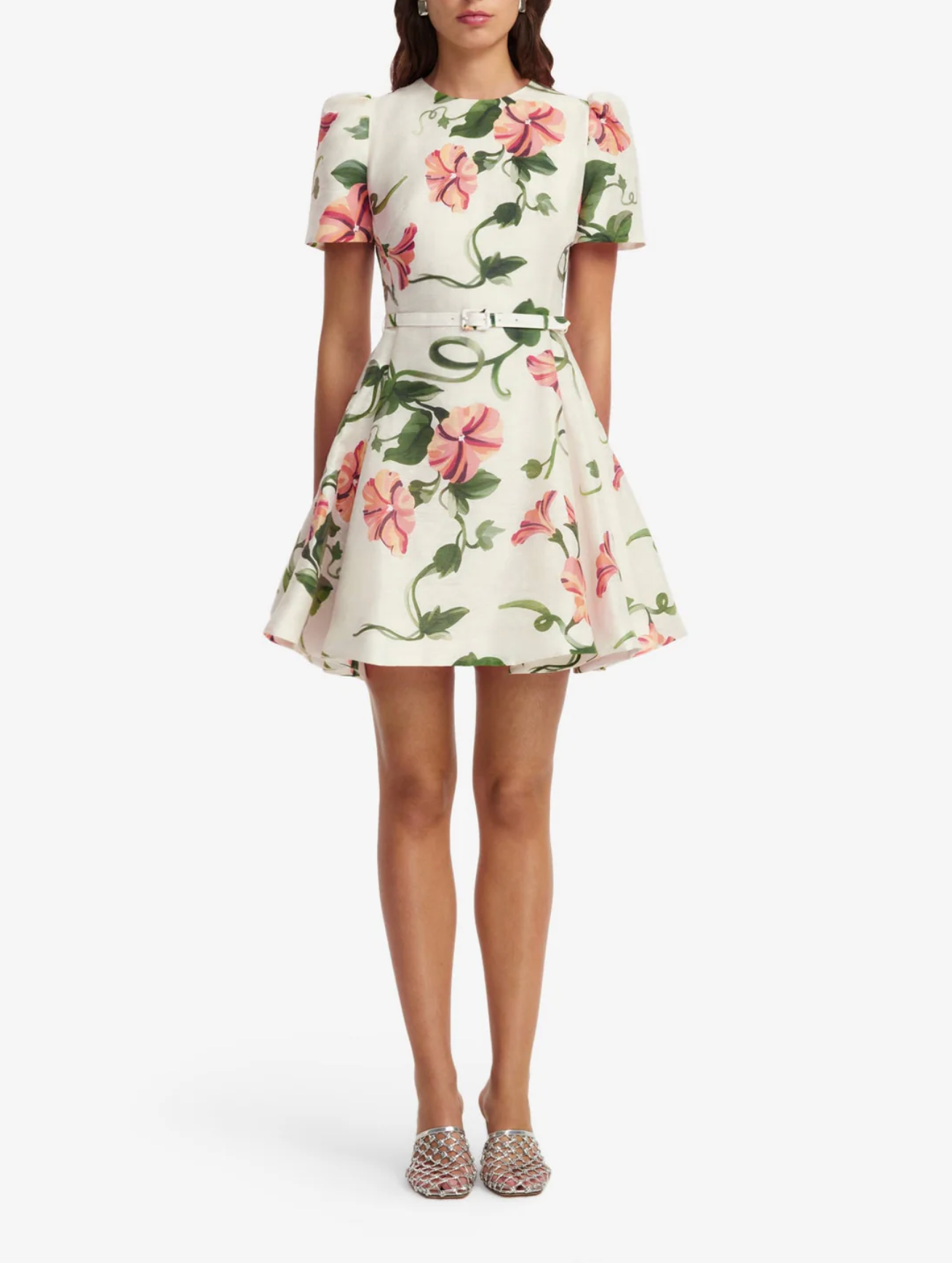 Elyse Short Sleeve Mini Dress - Vine Print in Snow