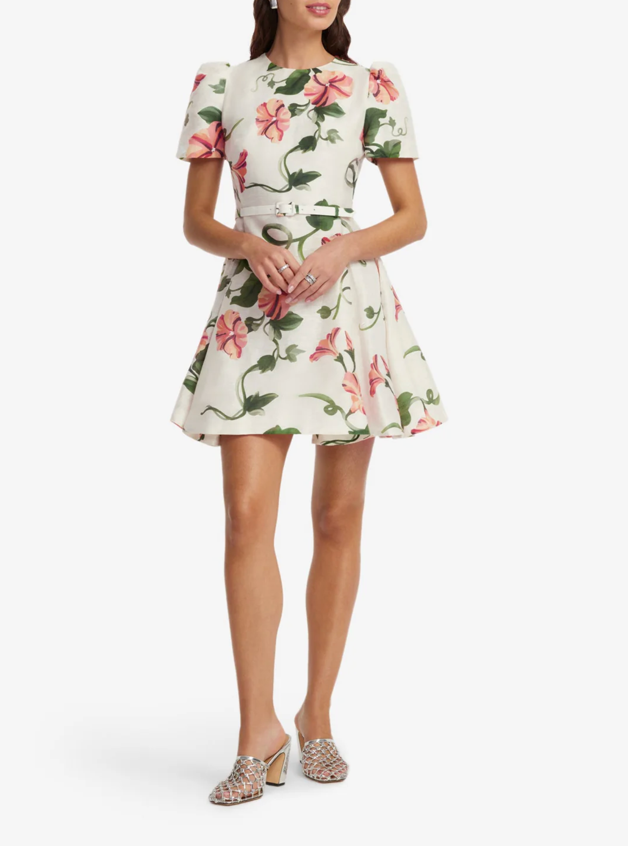 Elyse Short Sleeve Mini Dress - Vine Print in Snow