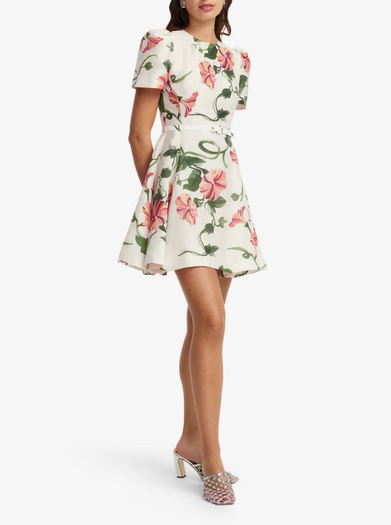 Elyse Short Sleeve Mini Dress - Vine Print in Snow