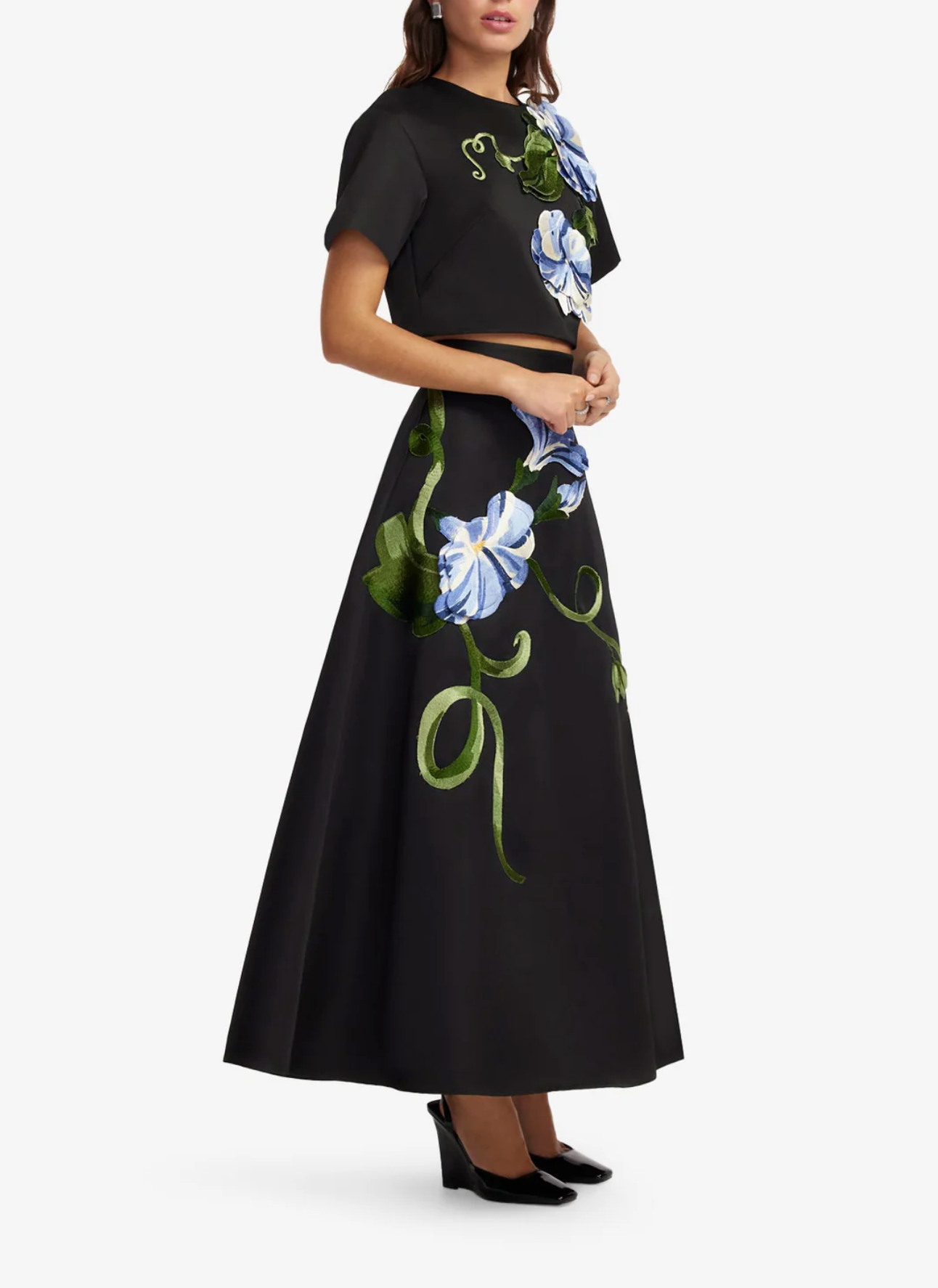 Indie Sleeve Top - Vine Print in Ebony