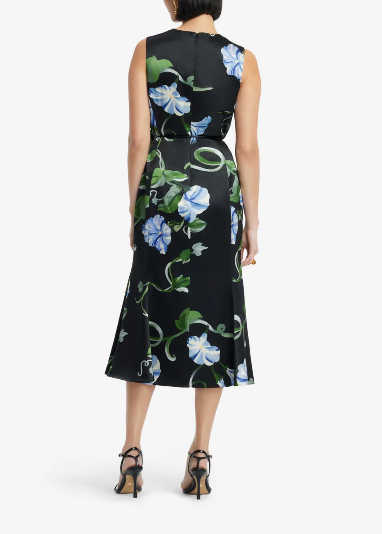 Olive Midi Dress - Vine Print in Ebony