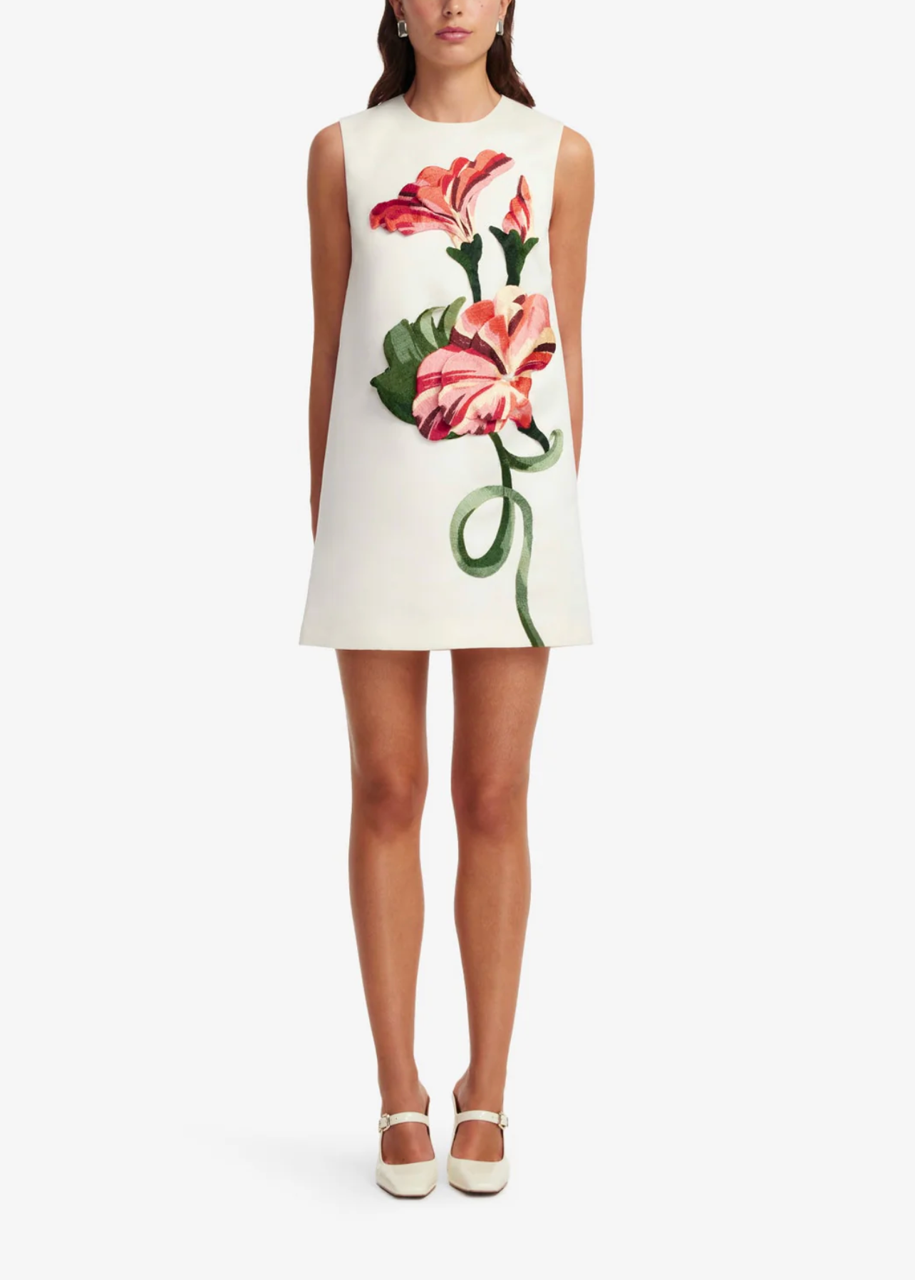 Yvonne Applique Floral Mini Dress - Vine Print in Snow