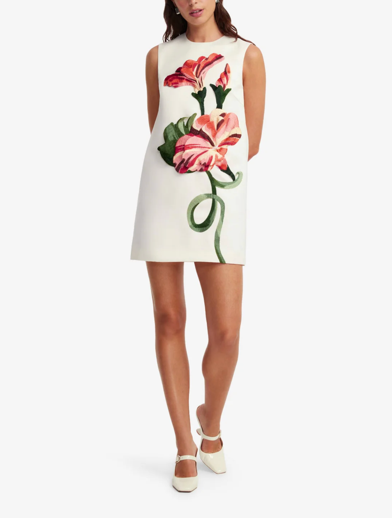 Yvonne Applique Floral Mini Dress - Vine Print in Snow