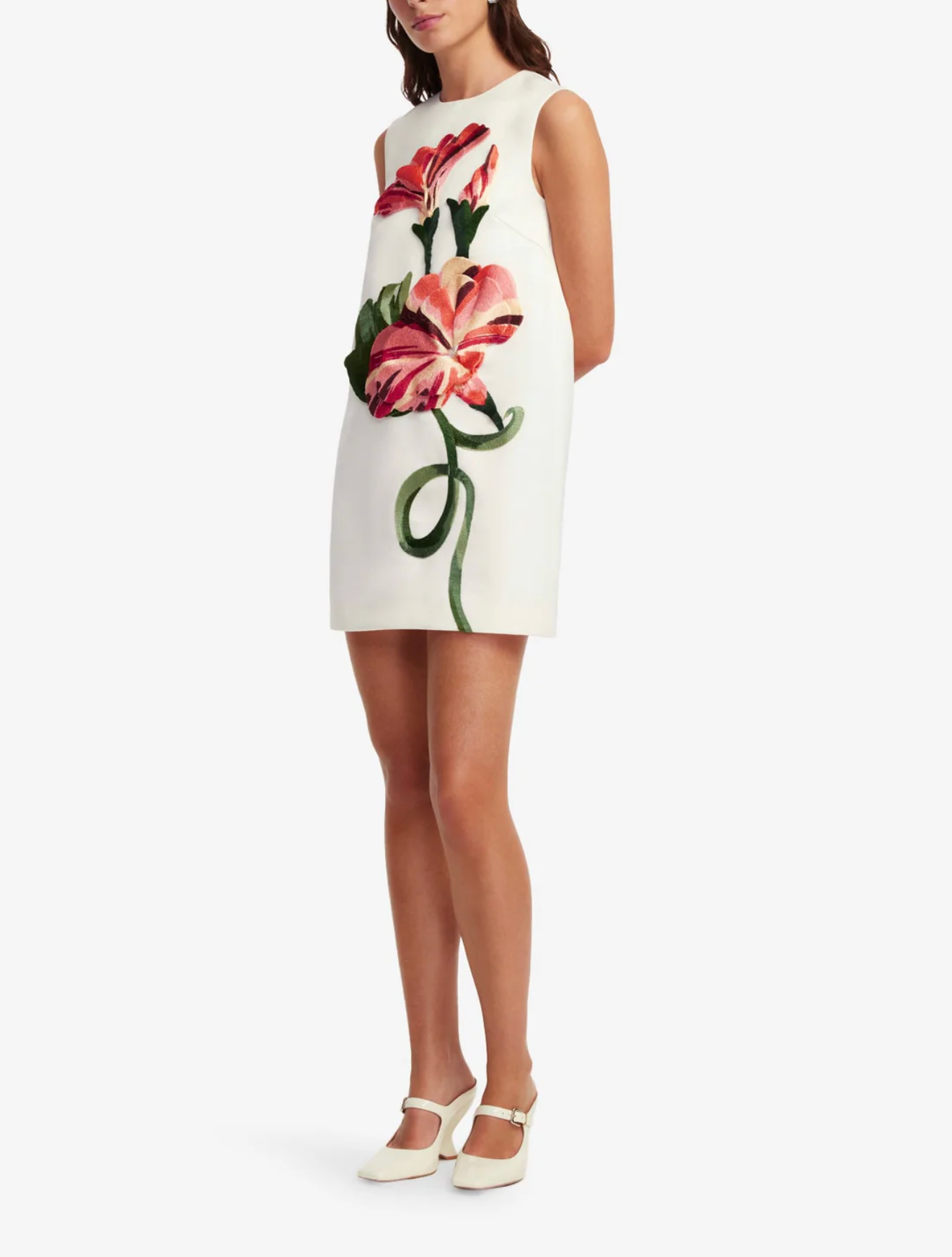 Yvonne Applique Floral Mini Dress - Vine Print in Snow