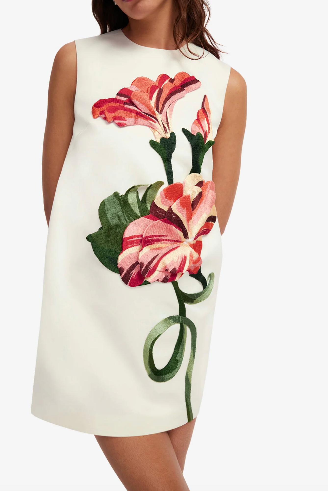 Yvonne Applique Floral Mini Dress - Vine Print in Snow