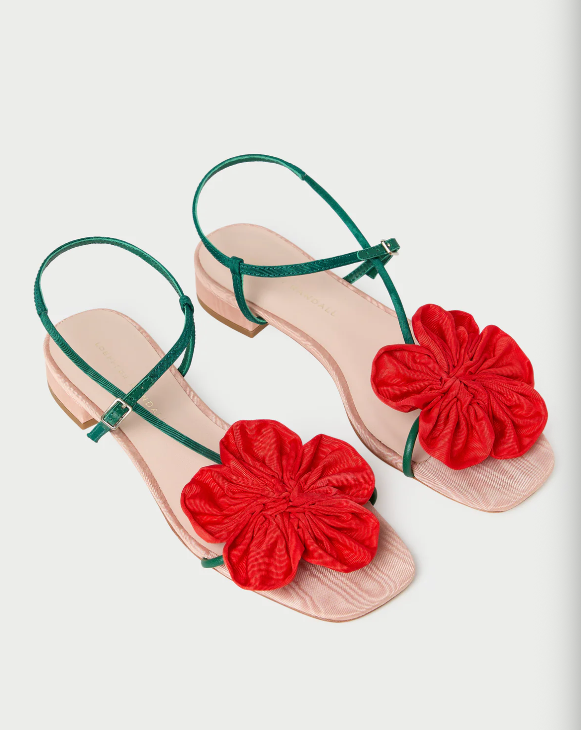 Genevieve Flower Applique Flat Sandal- Nude/Green/Red