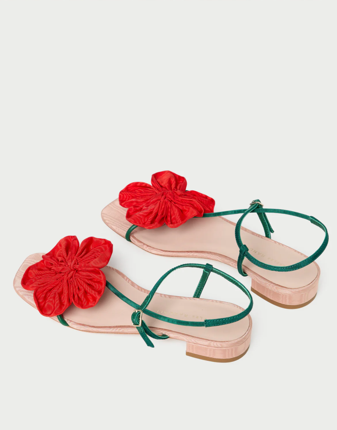 Genevieve Flower Applique Flat Sandal- Nude/Green/Red