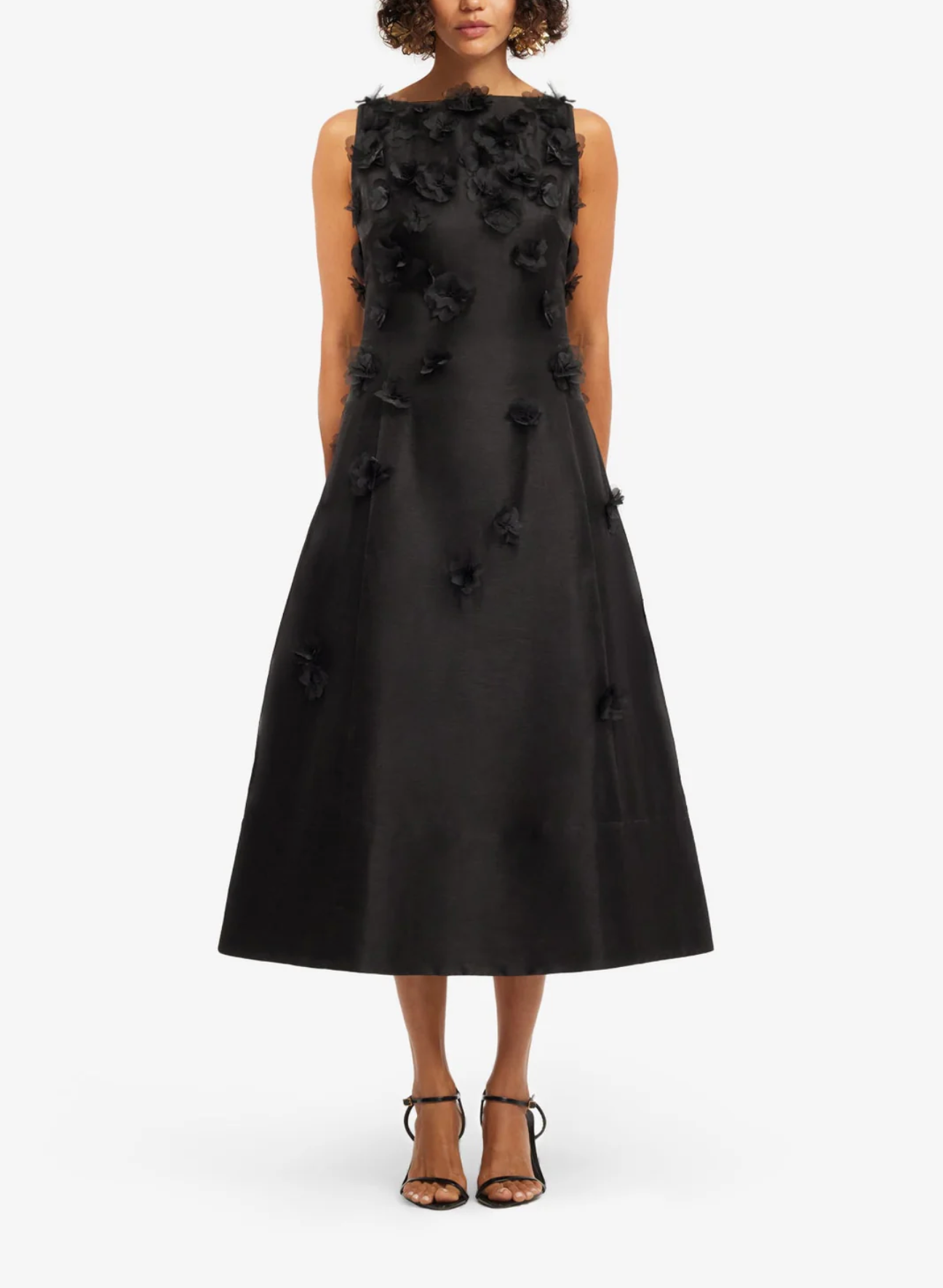 Cleo Petal Sleeveless Midi Dress- Ebony