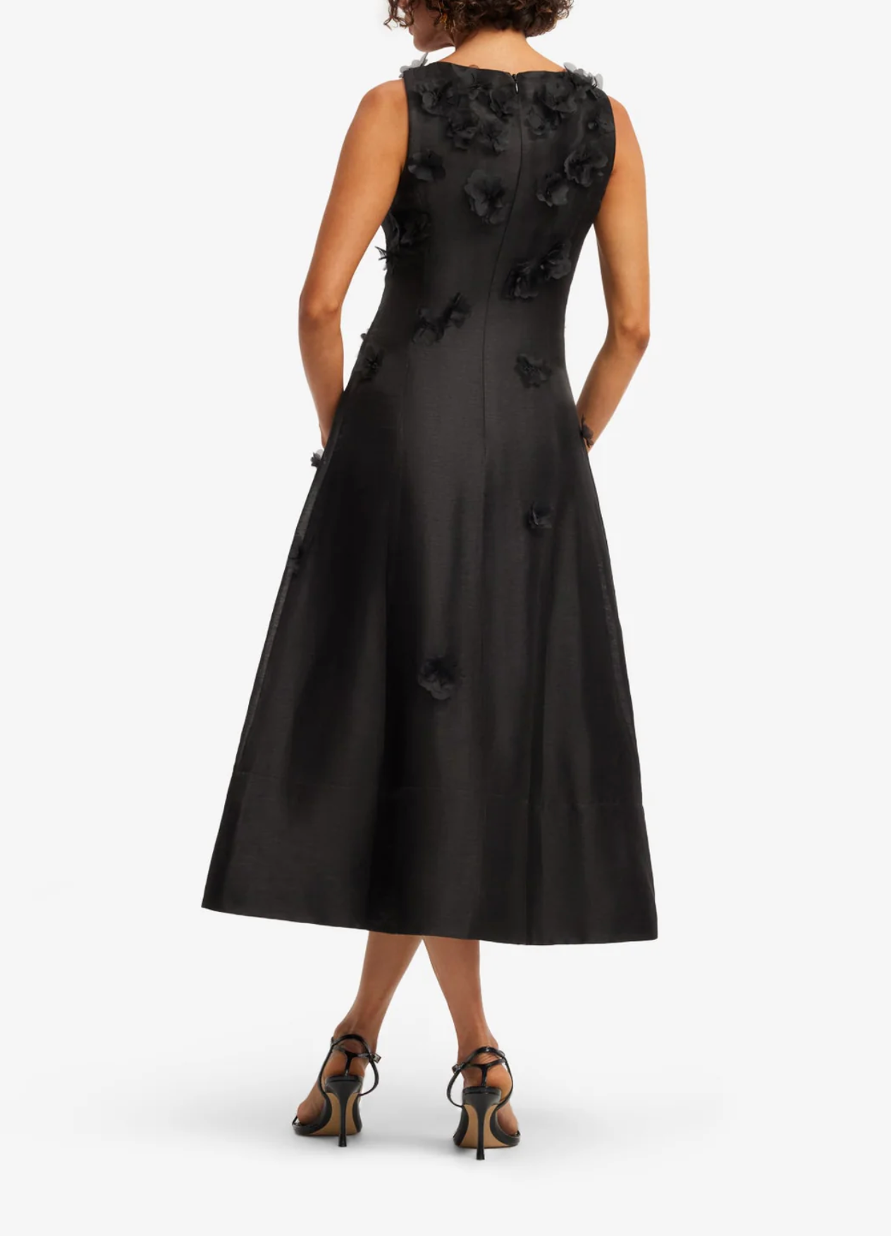 Cleo Petal Sleeveless Midi Dress- Ebony