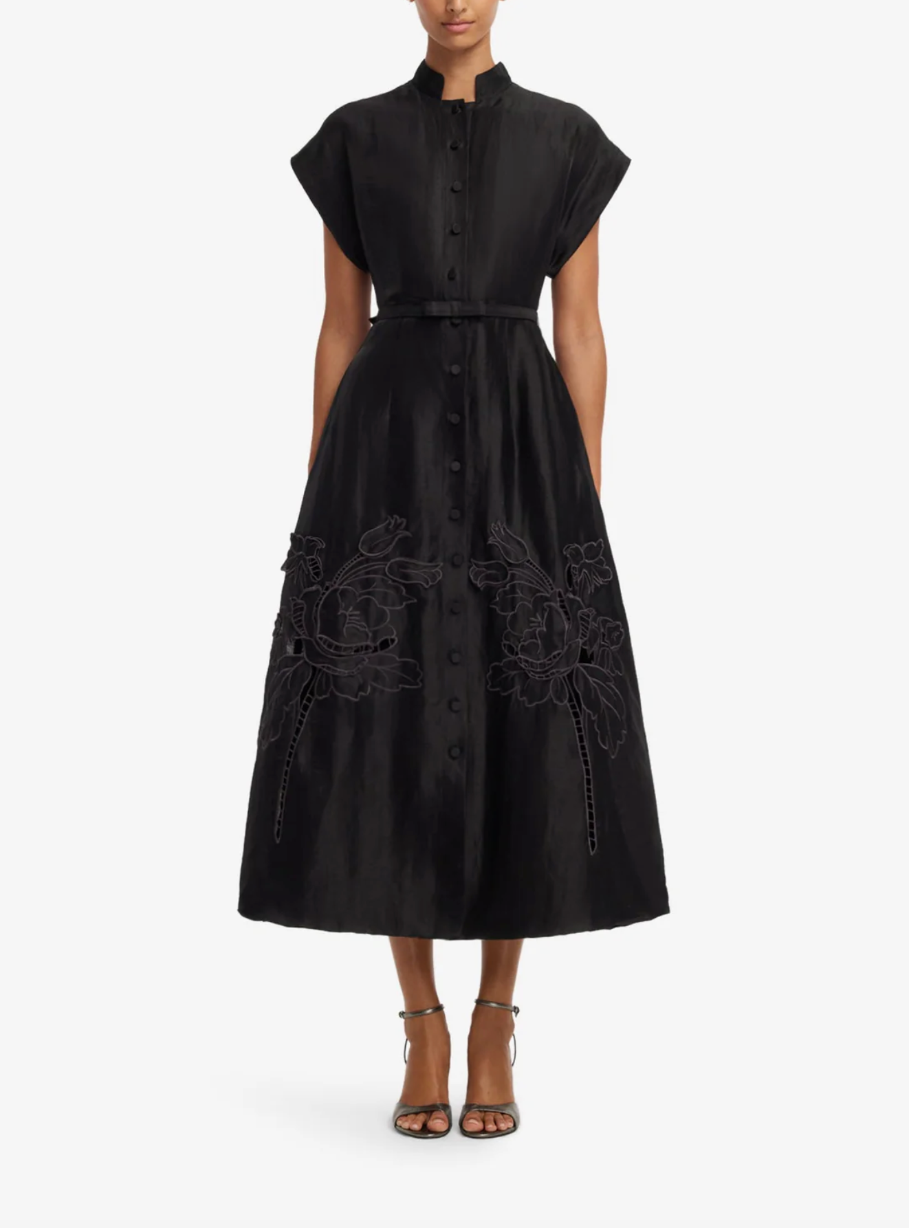 Aubrey Applique Shirt Midi Dress - Ebony