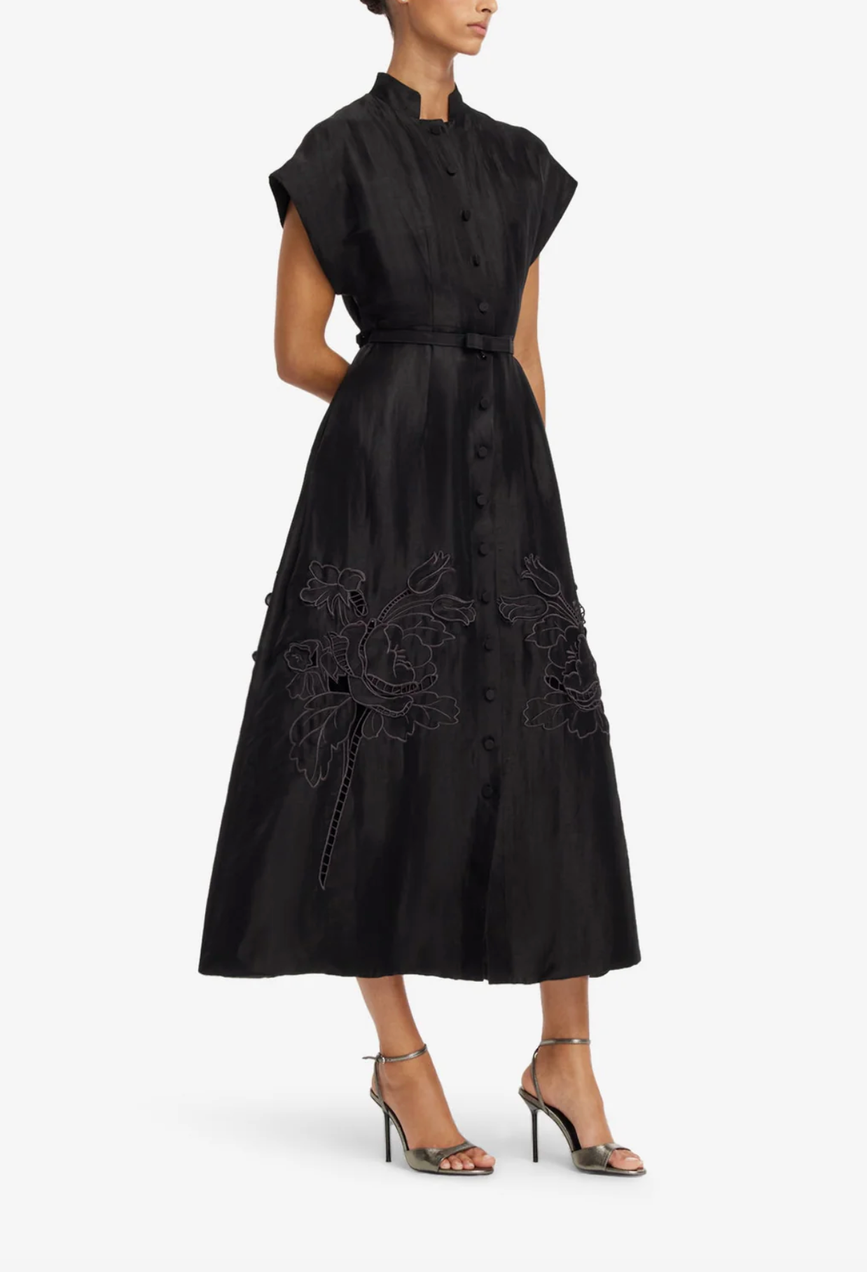 Aubrey Applique Shirt Midi Dress - Ebony
