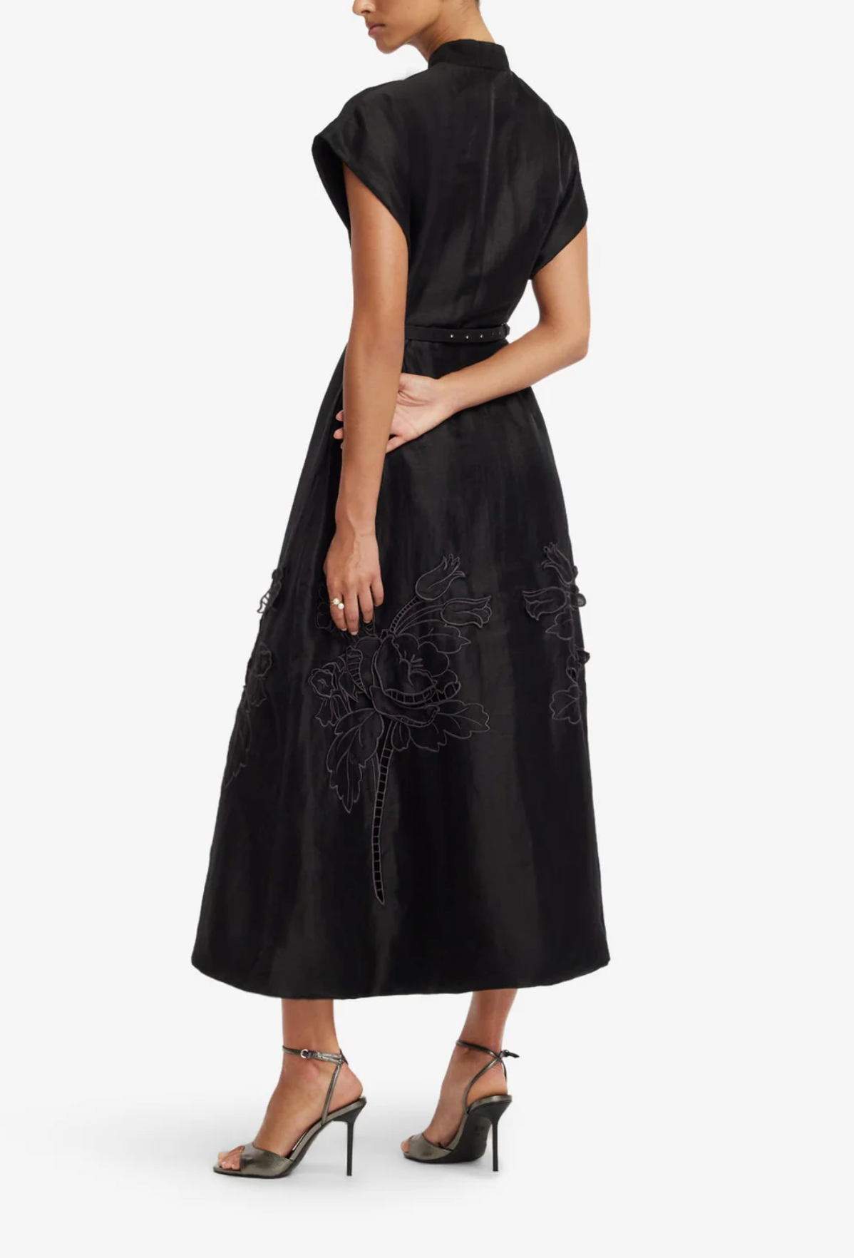 Aubrey Applique Shirt Midi Dress - Ebony