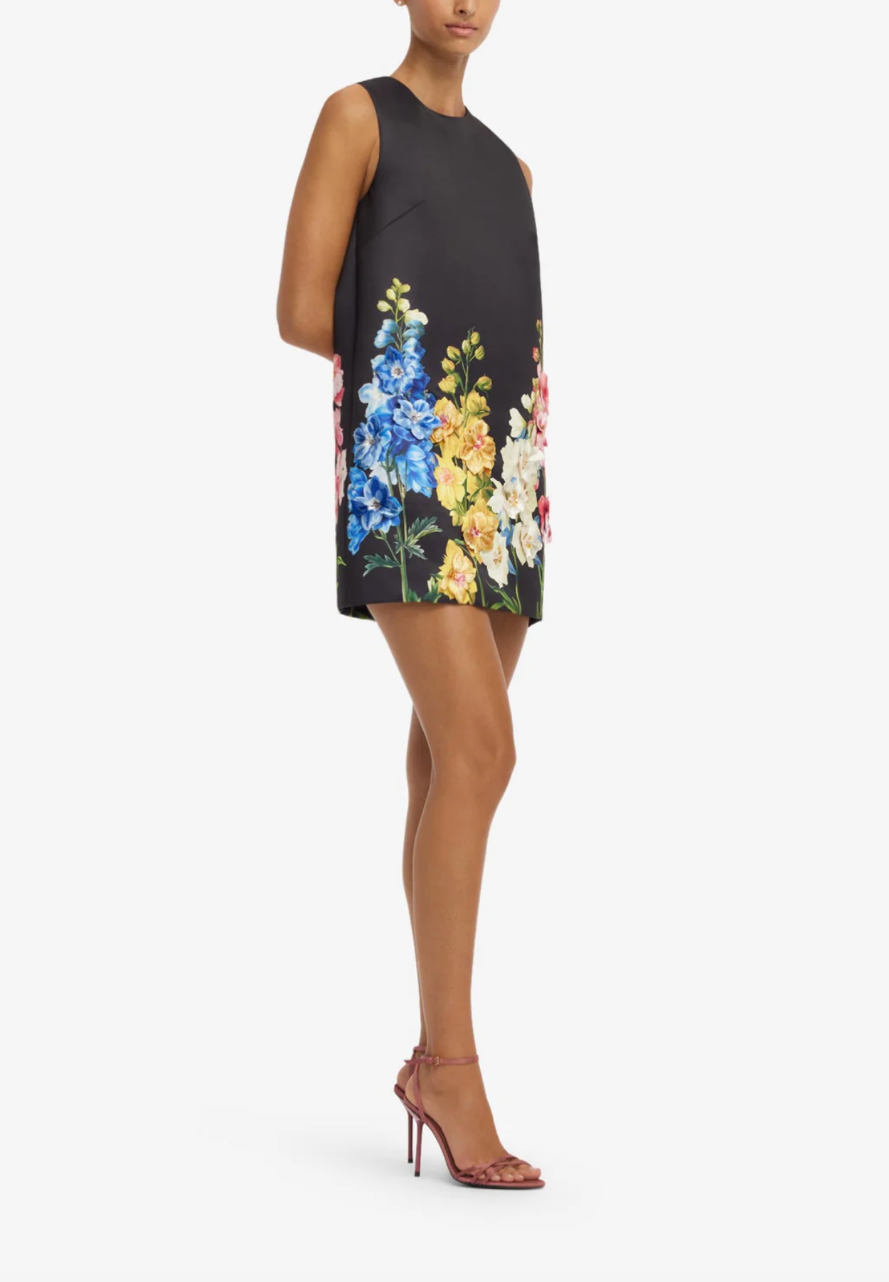 Yvonne Embroidered Mini Dress - Snapdragon Print in Ebony