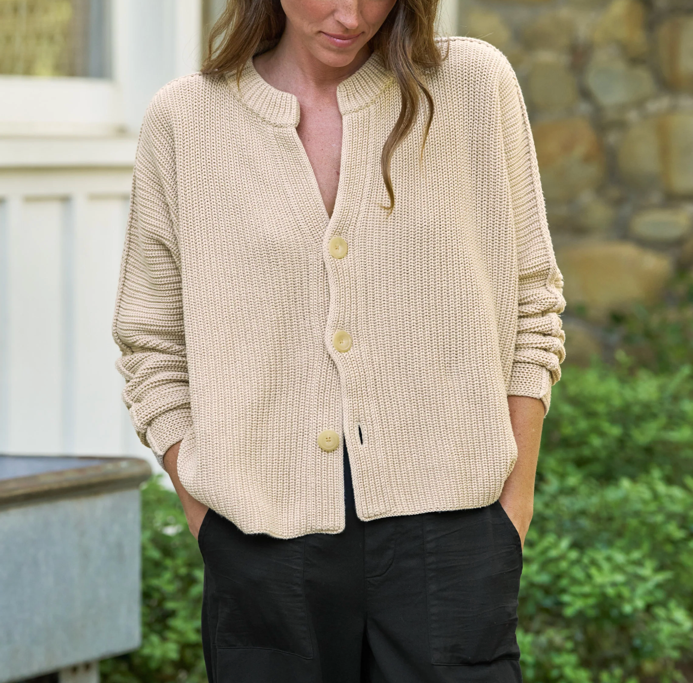 Montecito Crew Neck Cardigan - Sand