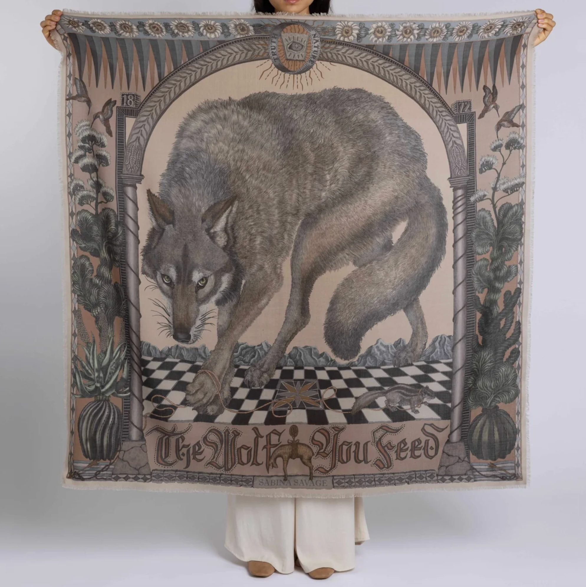 135x135 Large Silk Scarf-The Wolf You Feed - Desert/Dawn