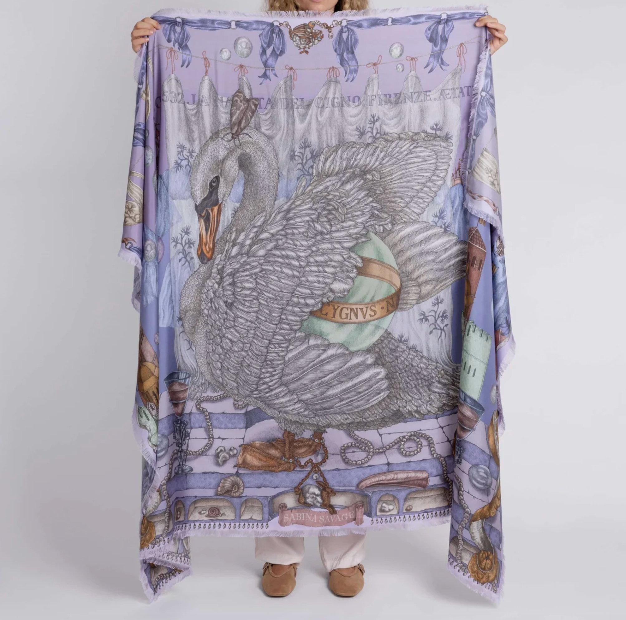 135x195 Rectangle Silk Scarf-Glass Swan - Iris/Opal