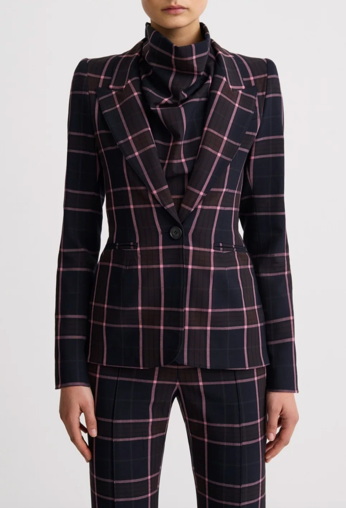 Hourglass Blazer - Fig Plaid