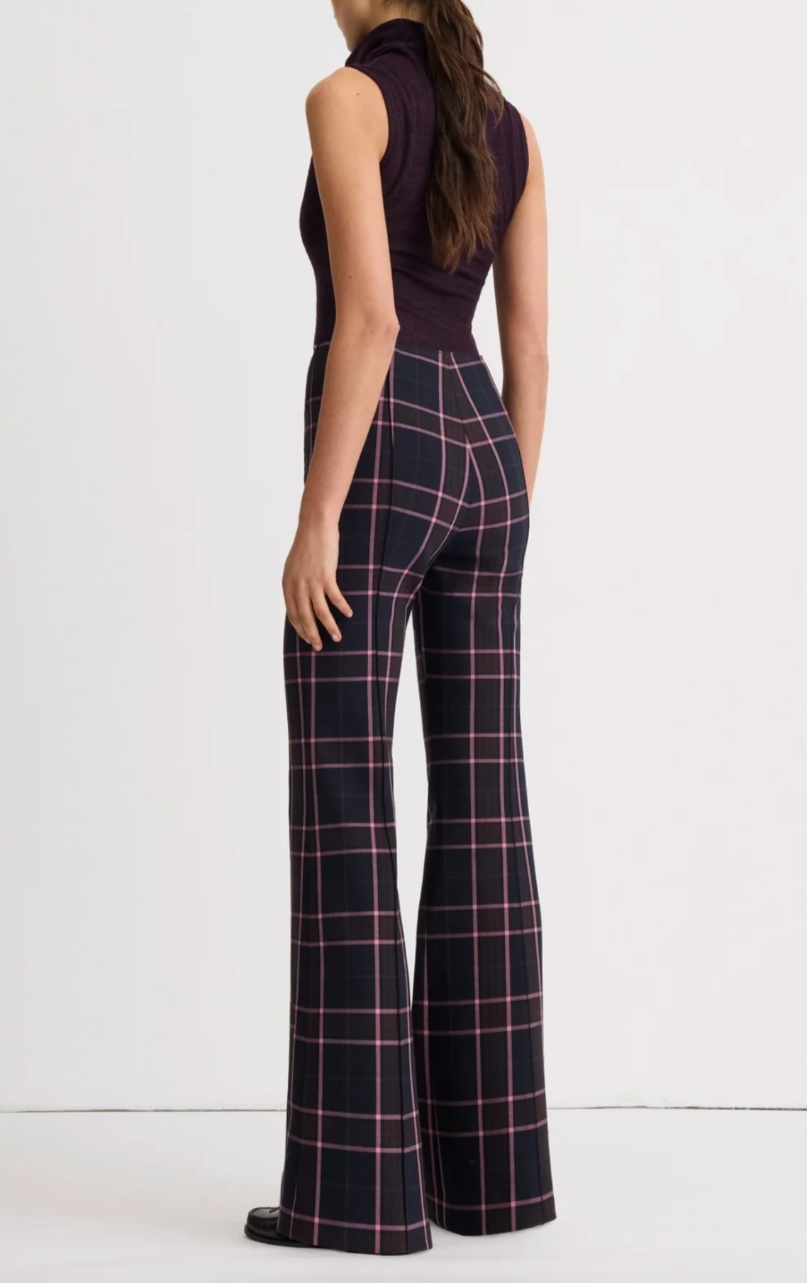 Pintuck Flare Pant - Fig Plaid