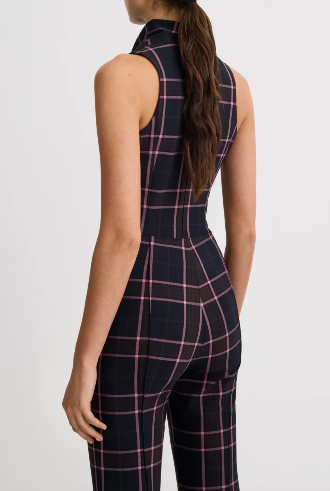 Funnel Neck Shell - Fig Plaid