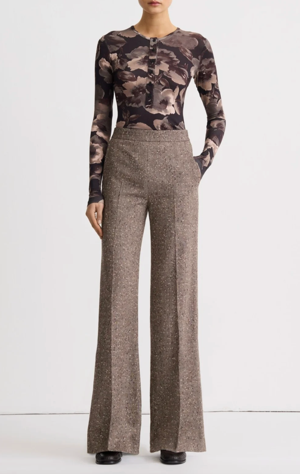 High Rise Wide Leg Pant - Biscotti Tweed
