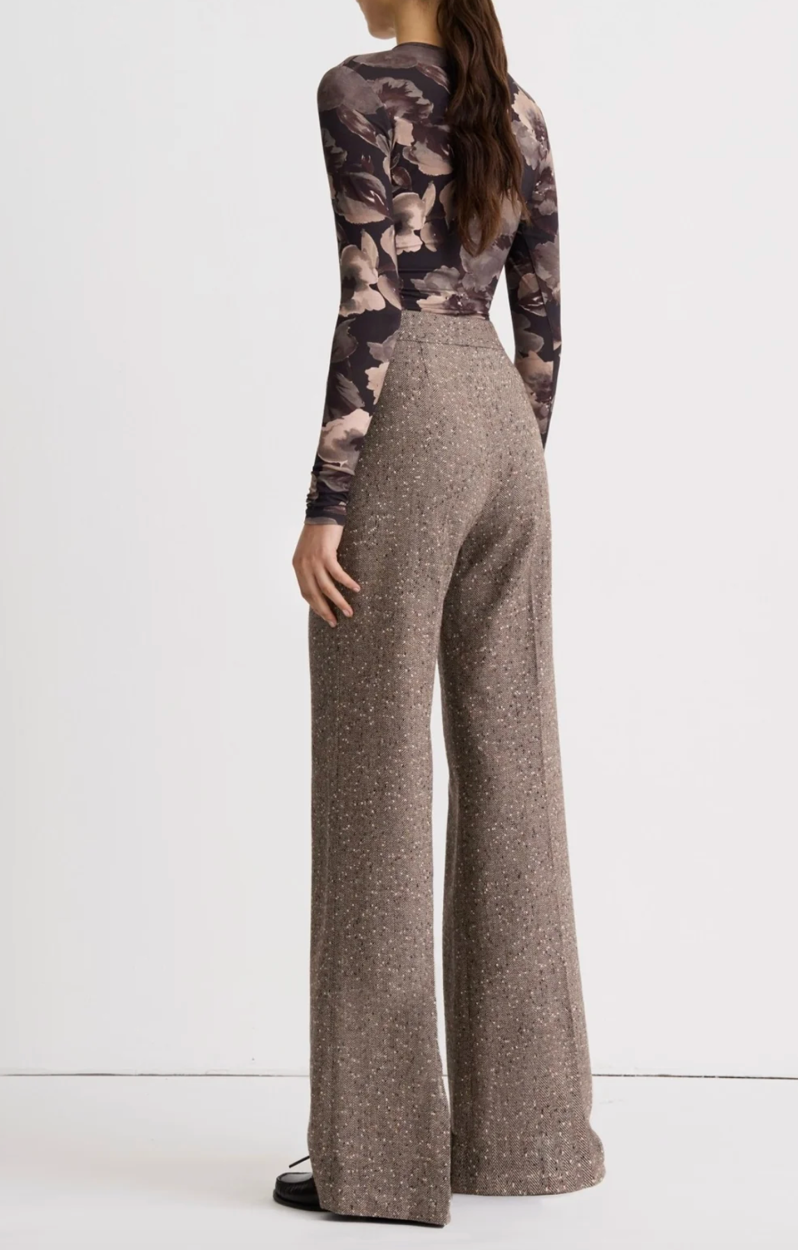 High Rise Wide Leg Pant - Biscotti Tweed