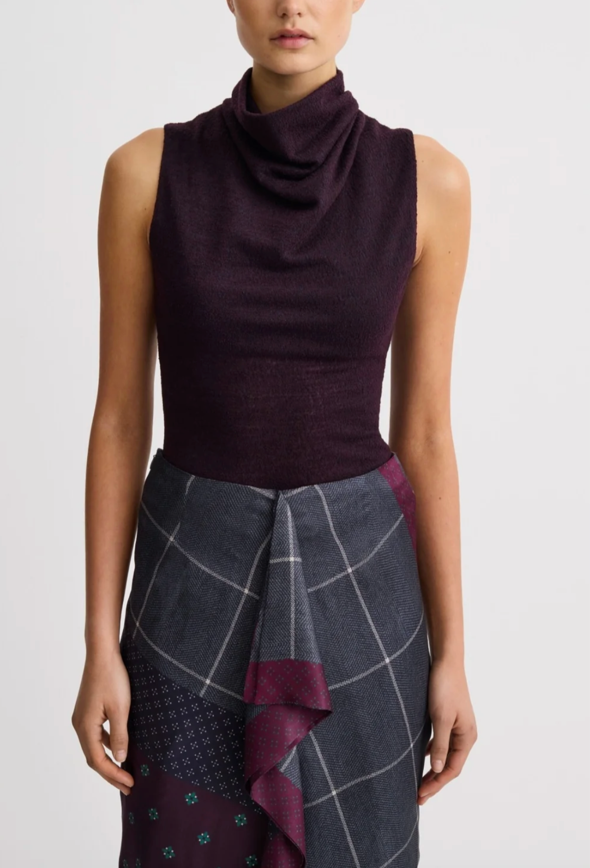 Cowl Neck Knit Shell - Currant