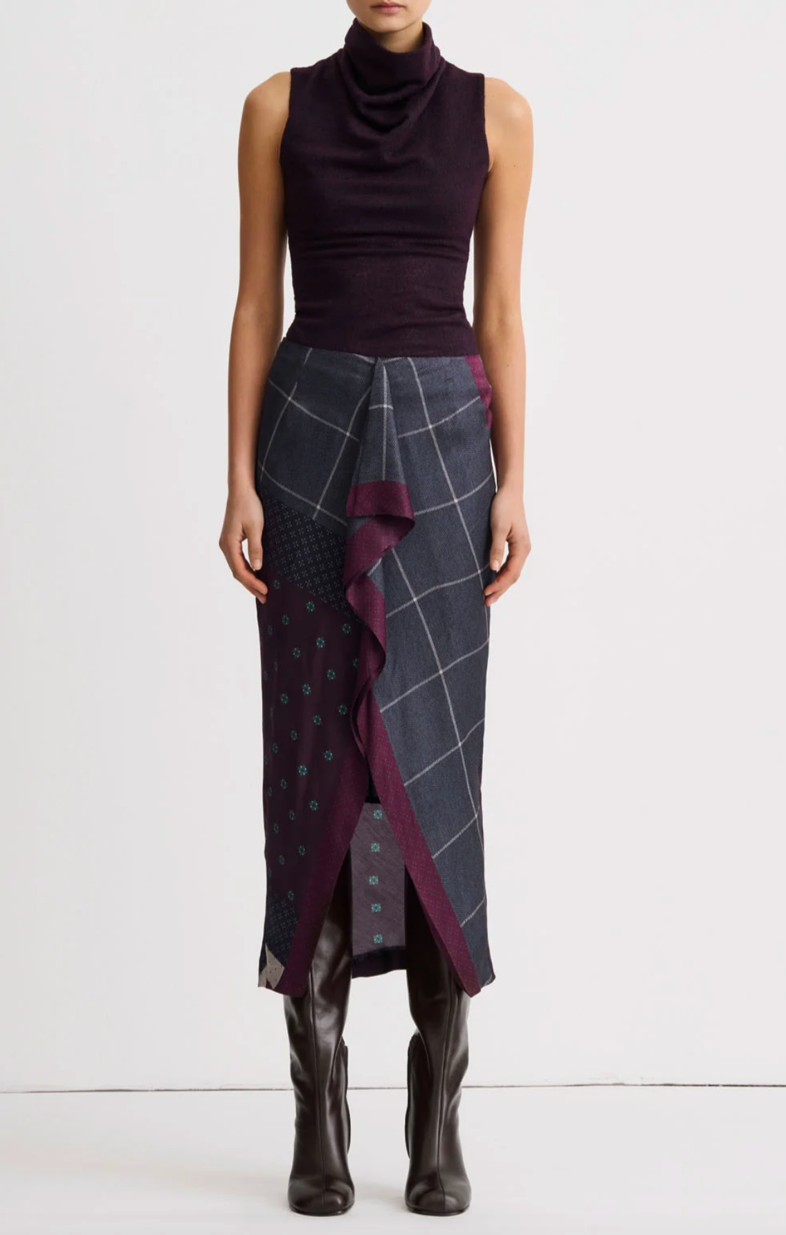 Front Ruffle Skirt - Slate Patchwork