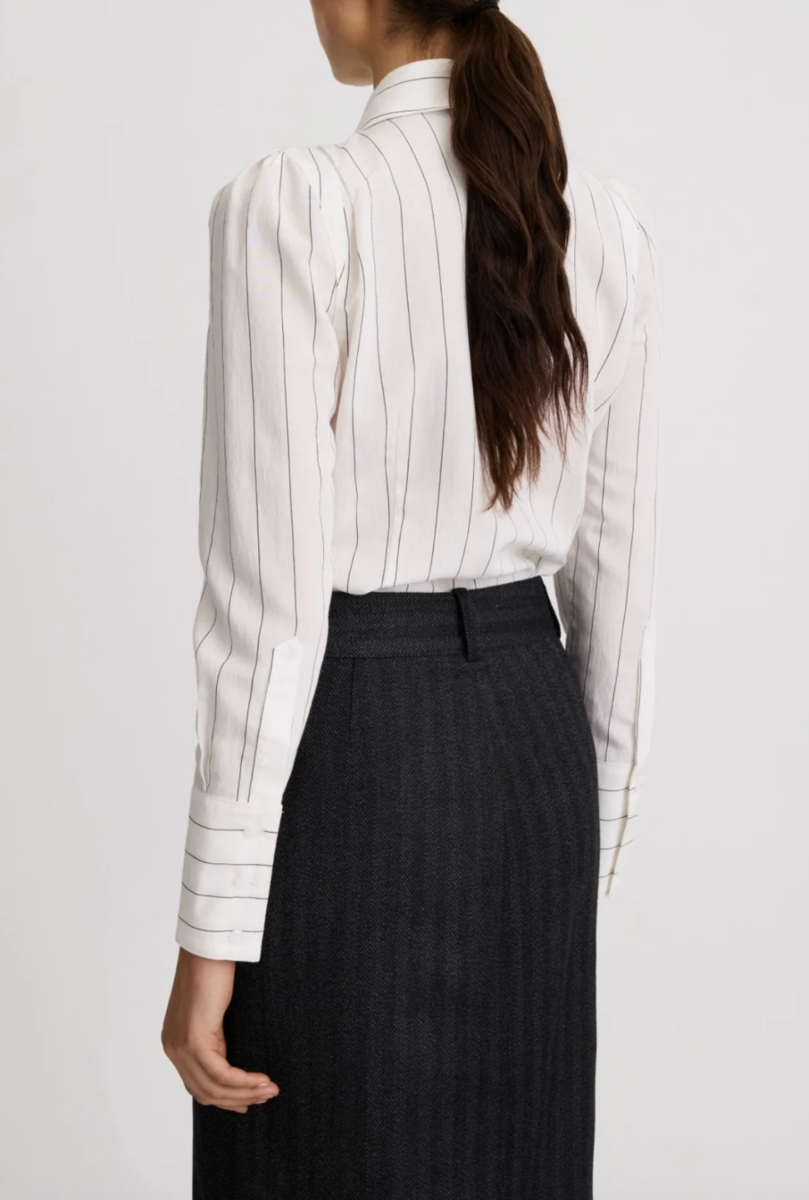 Neck Tie Box Pleat Shirt - White Stripe