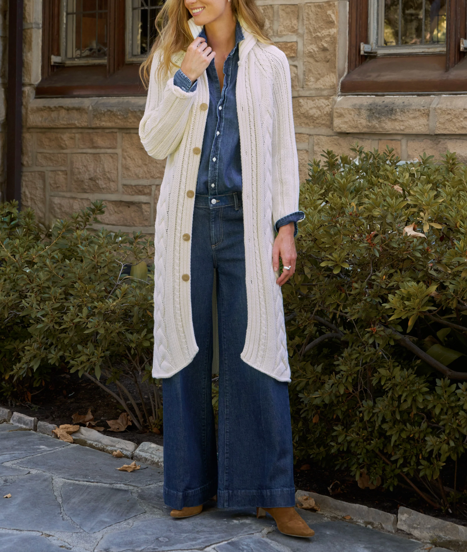 Cotswolds Cable Knit Coat - Ivory