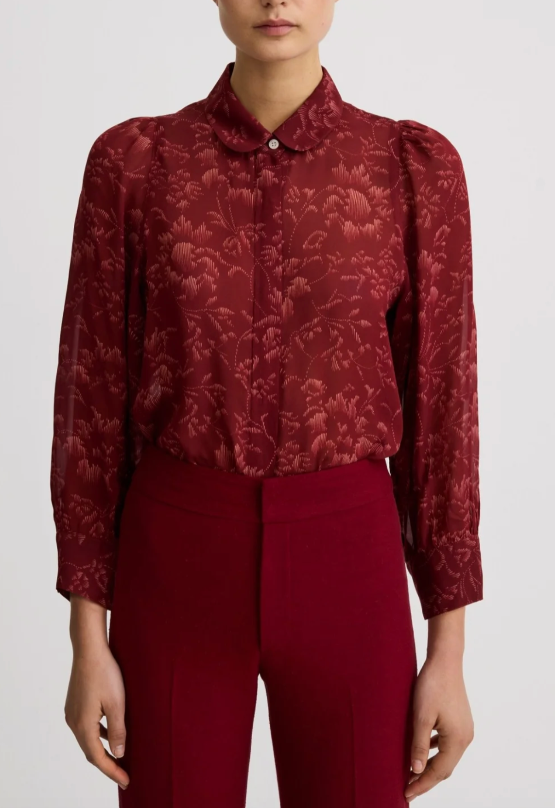 Peter Pan Collar Blouse - Garnet Floral