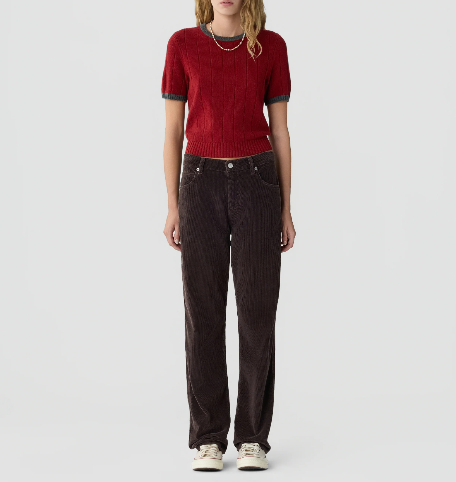 Rib Ringer Tee - Carmine/Charcoal
