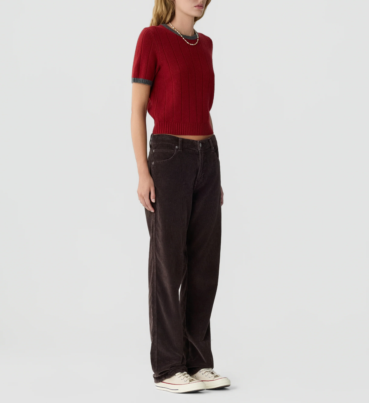 Rib Ringer Tee - Carmine/Charcoal