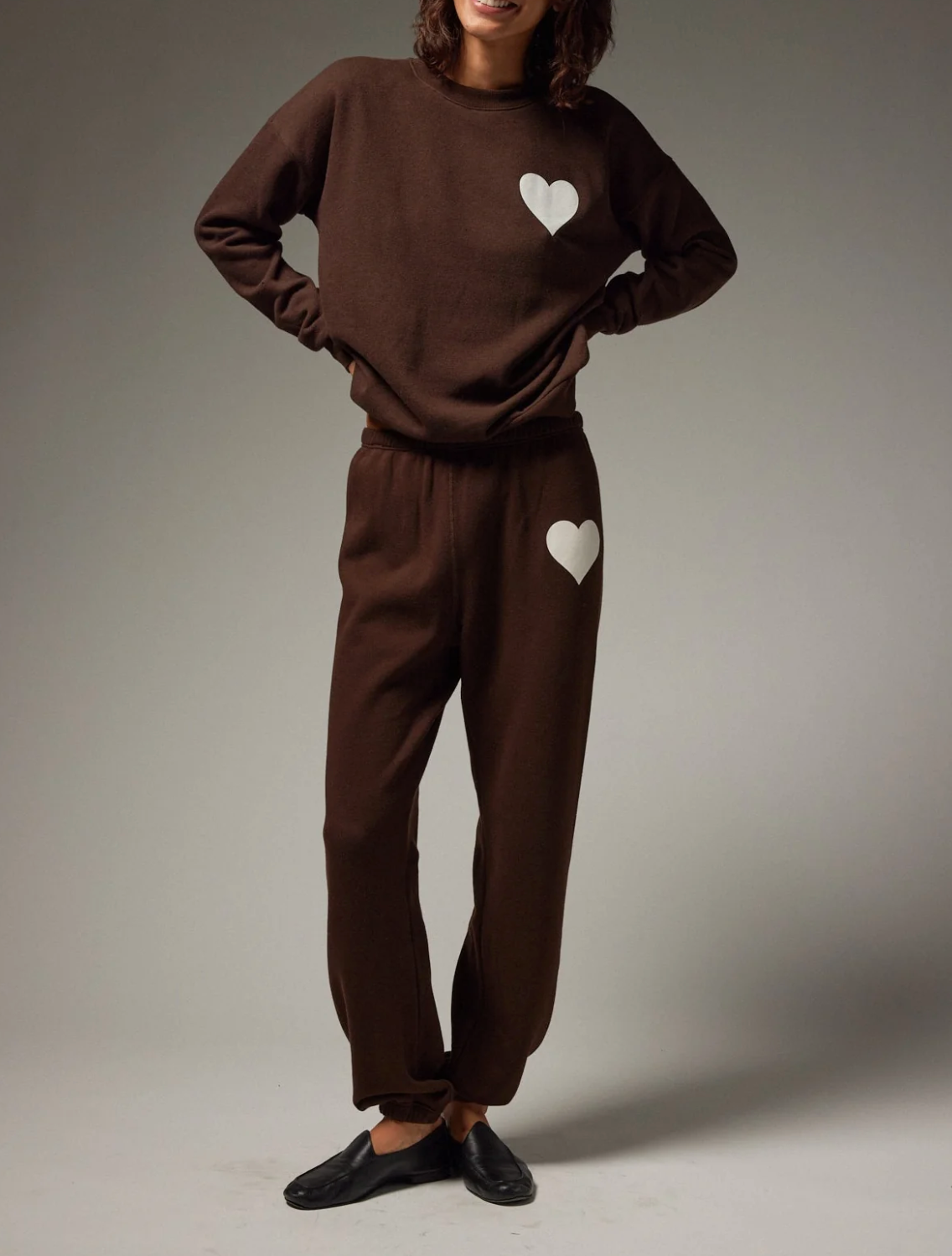Heart Sweatpants - Americano/White