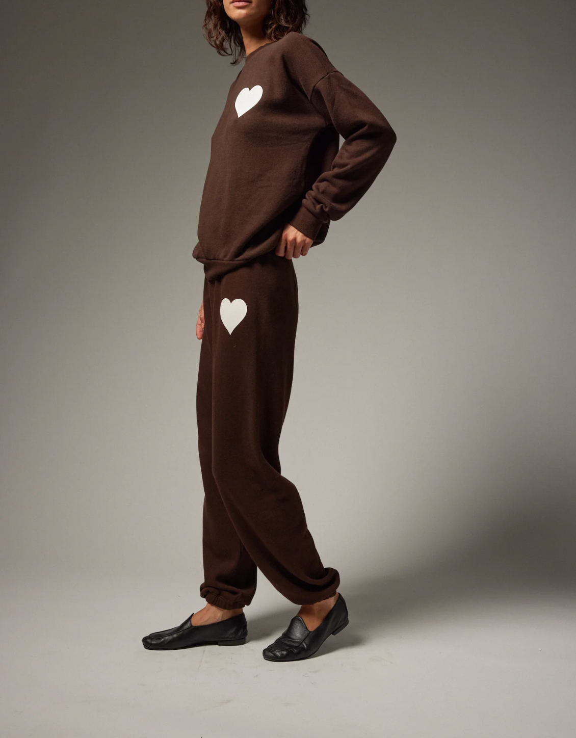 Heart Sweatpants - Americano/White