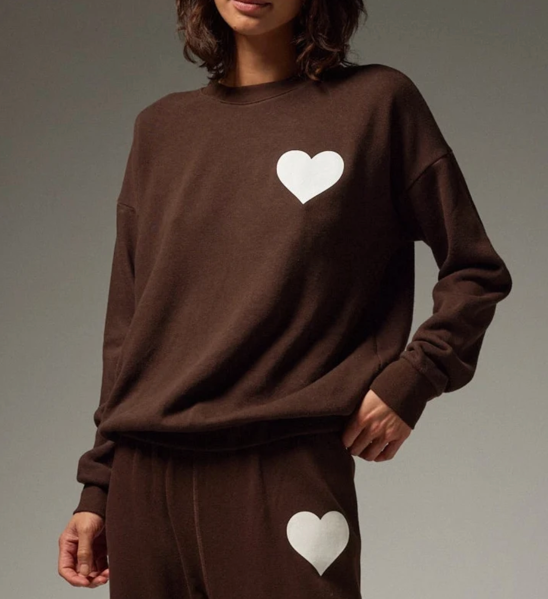 Heart Sweatshirt - Americano/White