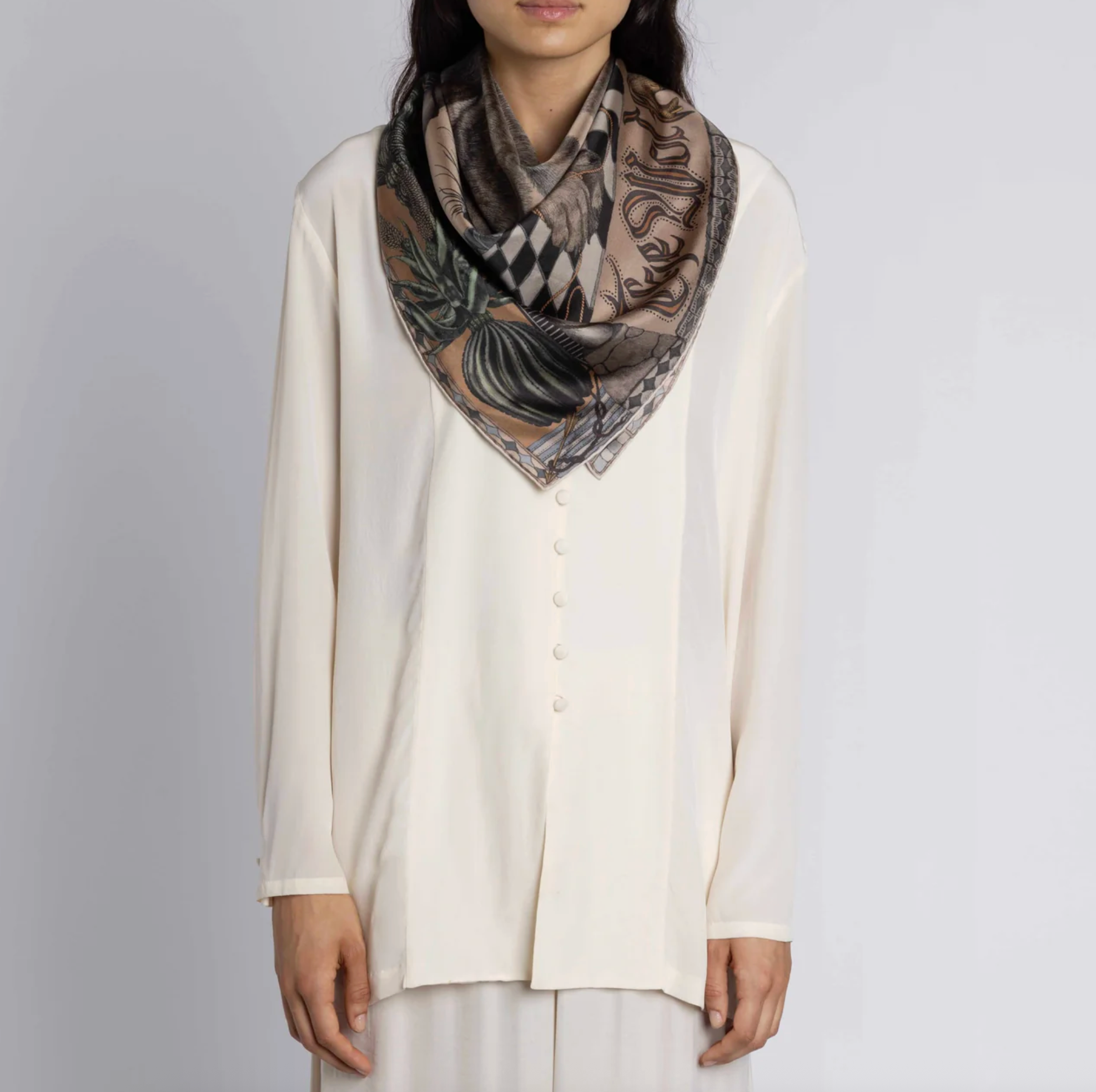 90x90 Medium Silk Scarf-The Wolf you Feed-Desert/Dawn