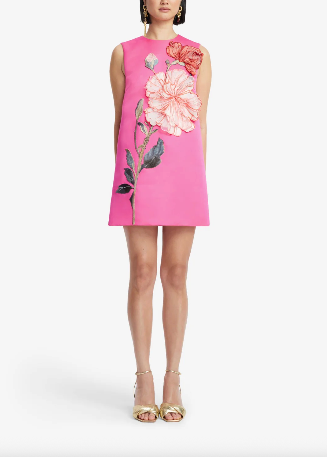 Yvonne Applique Floral Mini Dress-Peony Print In Fuchsia
