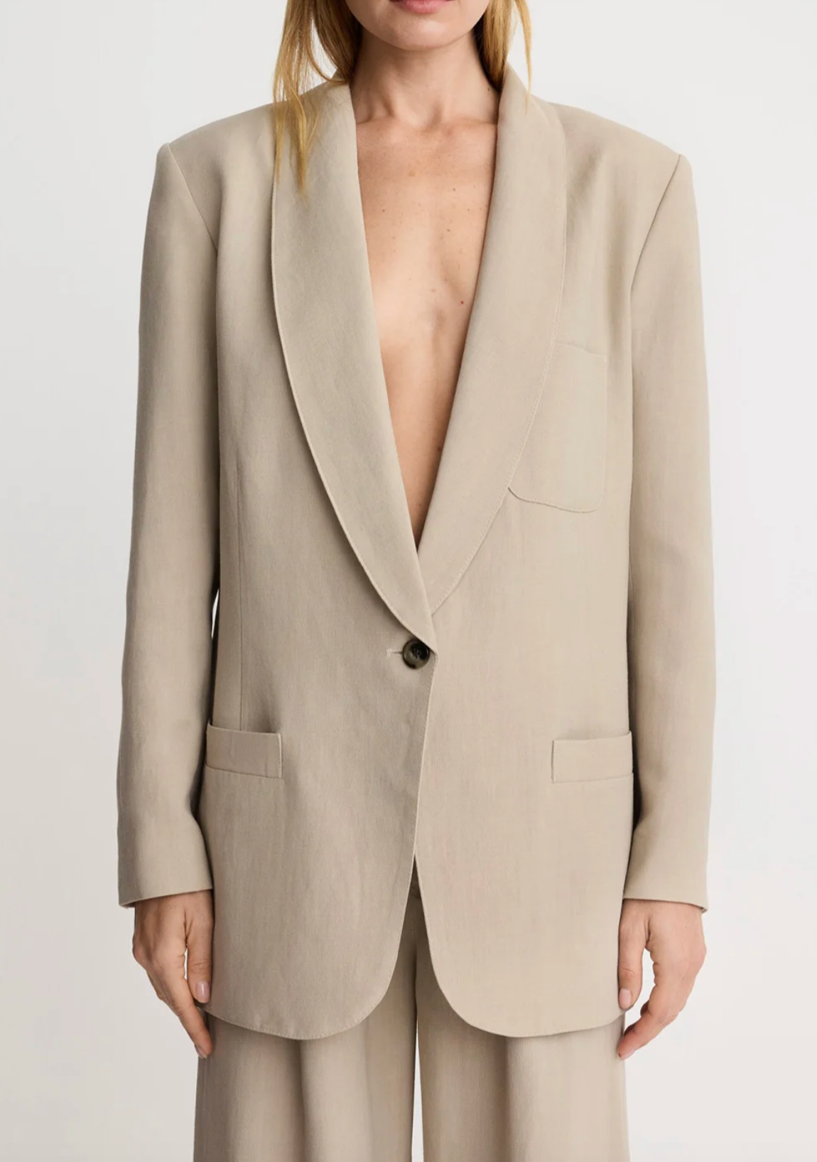 Shawl Collar Oversized Blazer- Cafe Au Lait