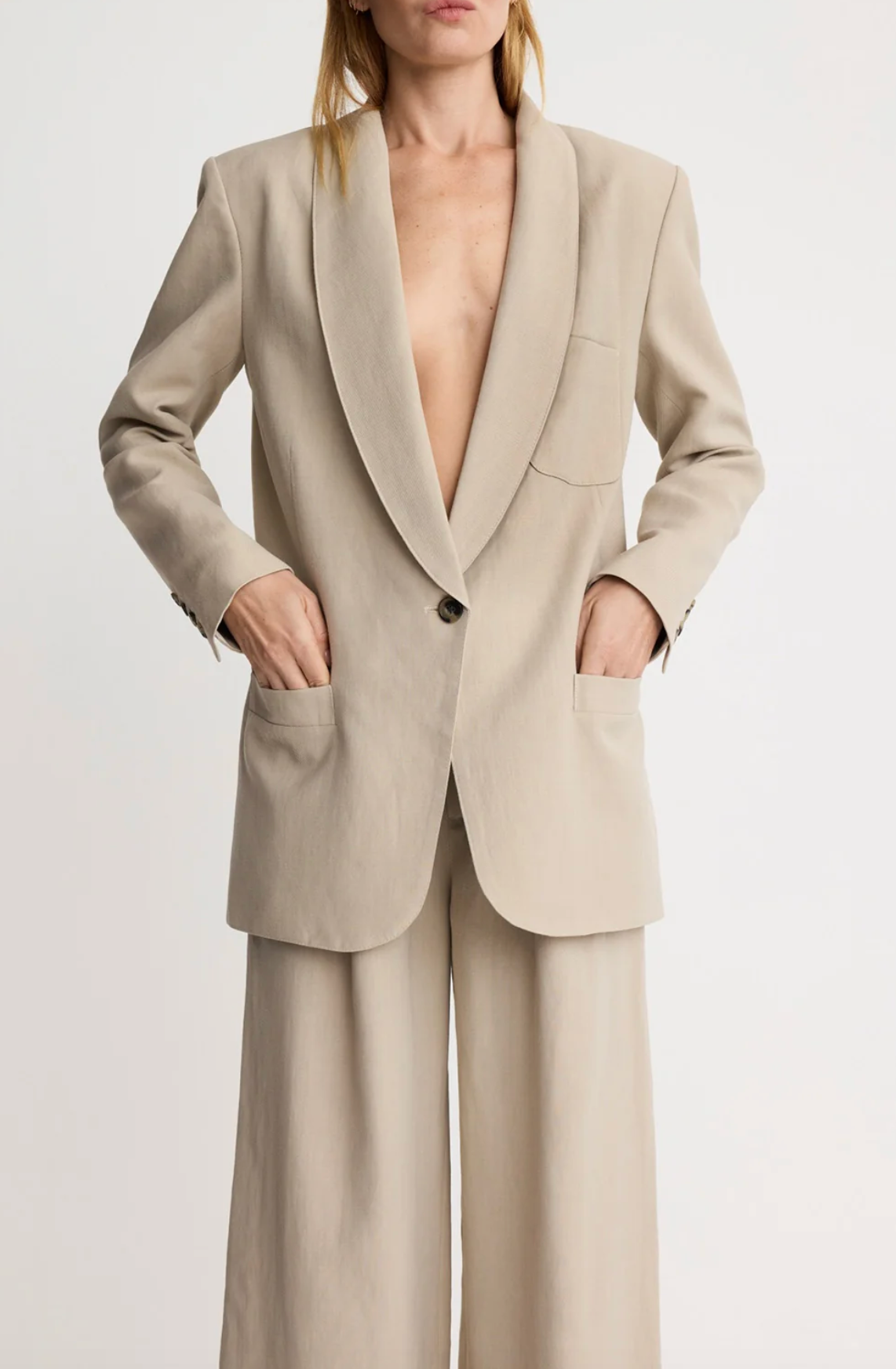 Shawl Collar Oversized Blazer- Cafe Au Lait