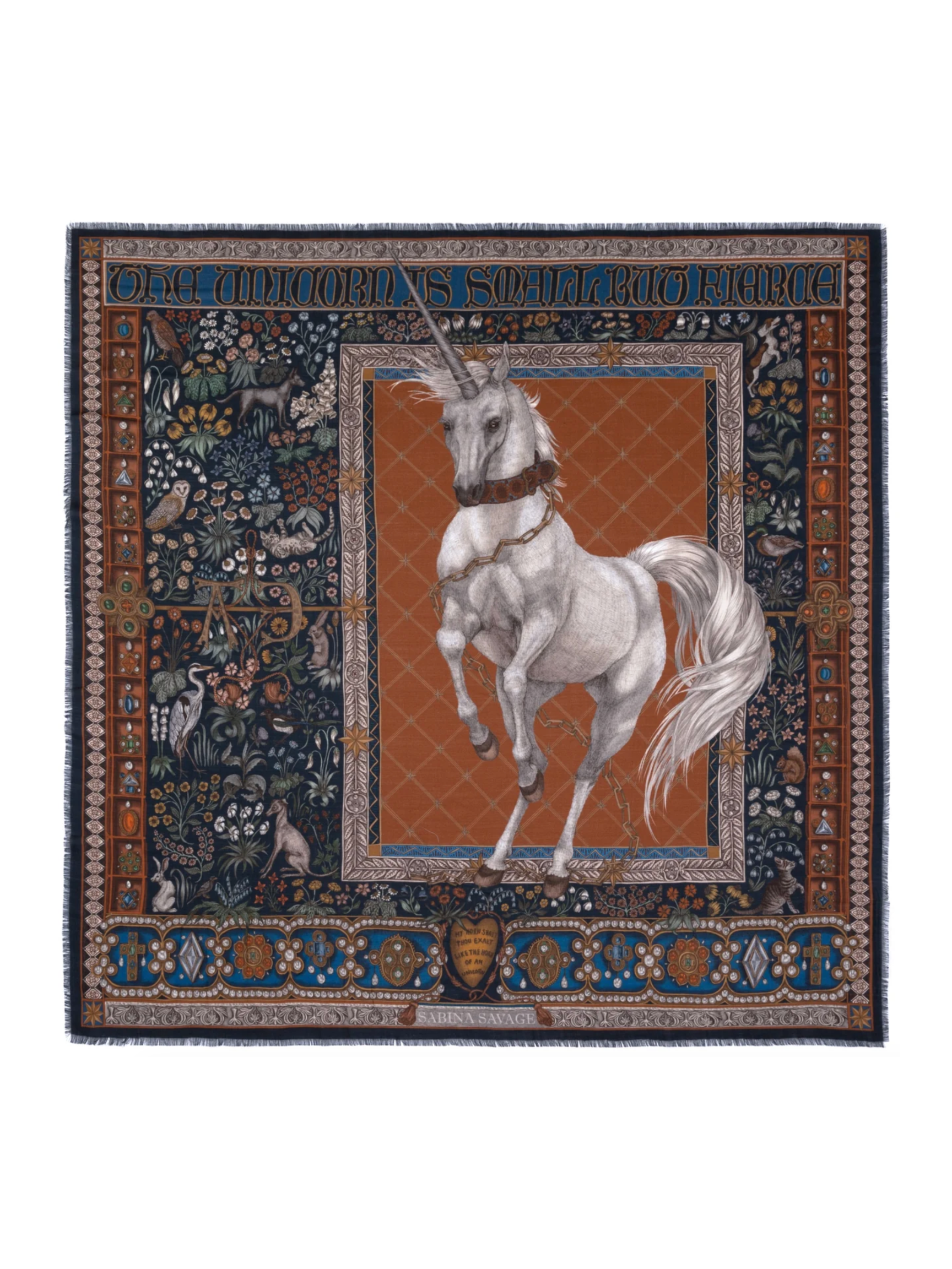 135x135 Large Silk Scarf-Exalted Unicorn-Royal Blue/Scarlet