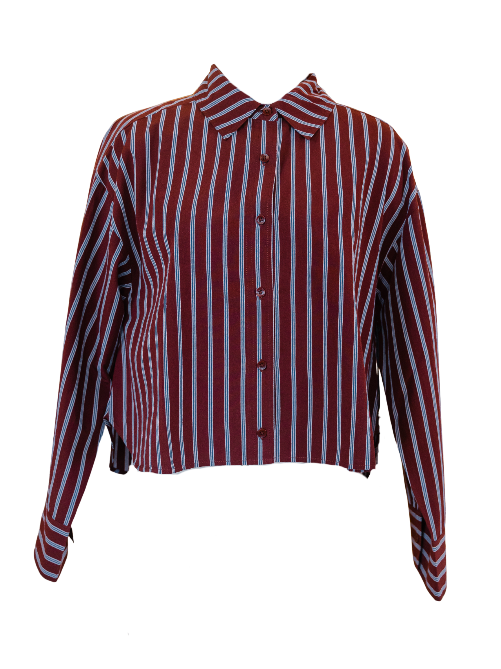 Cropped Isolde Button Down- Spice Multi Stripe