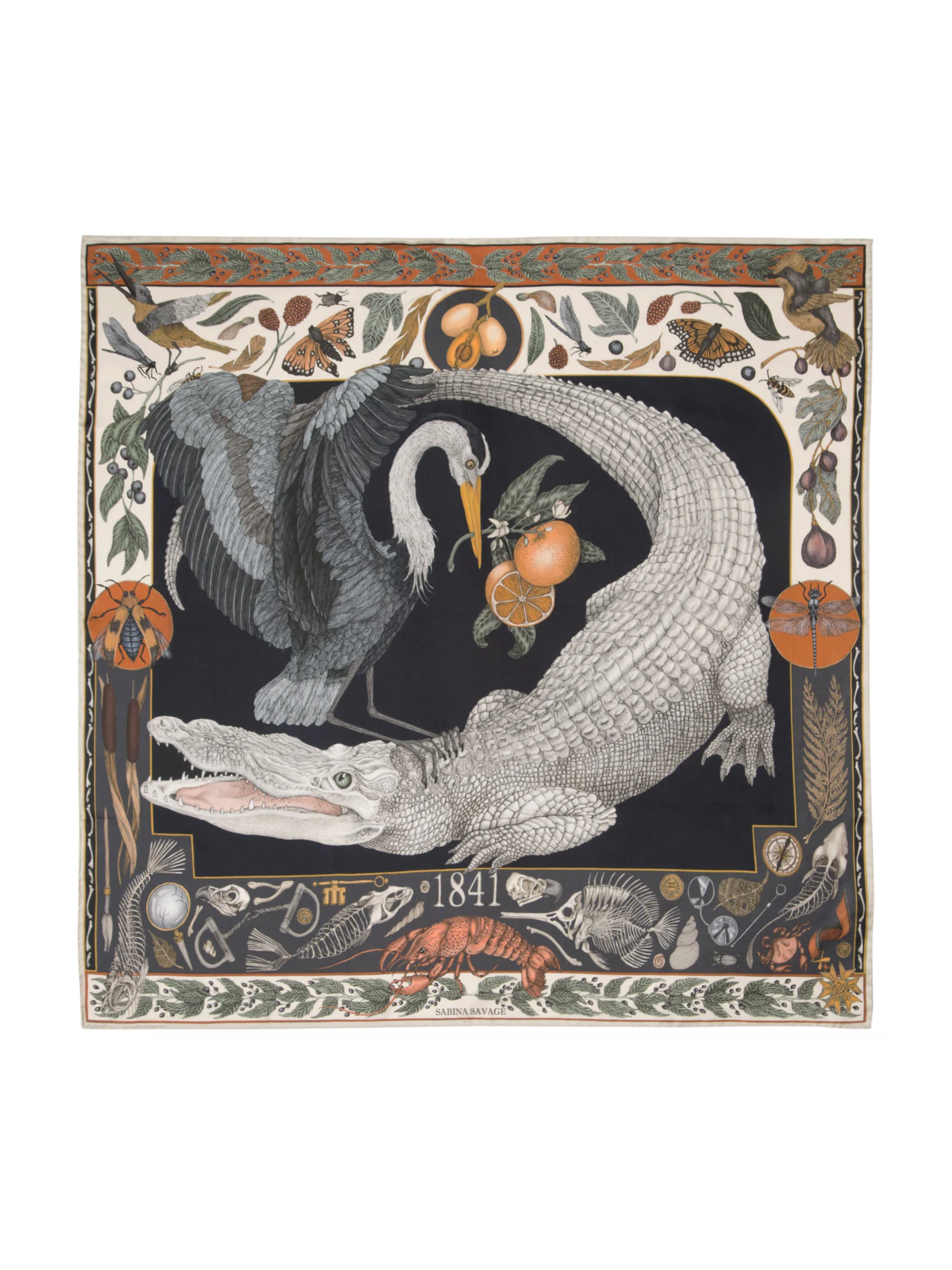 90x90 Medium Silk Scarf-Alligators Empire-Midnight/Steel