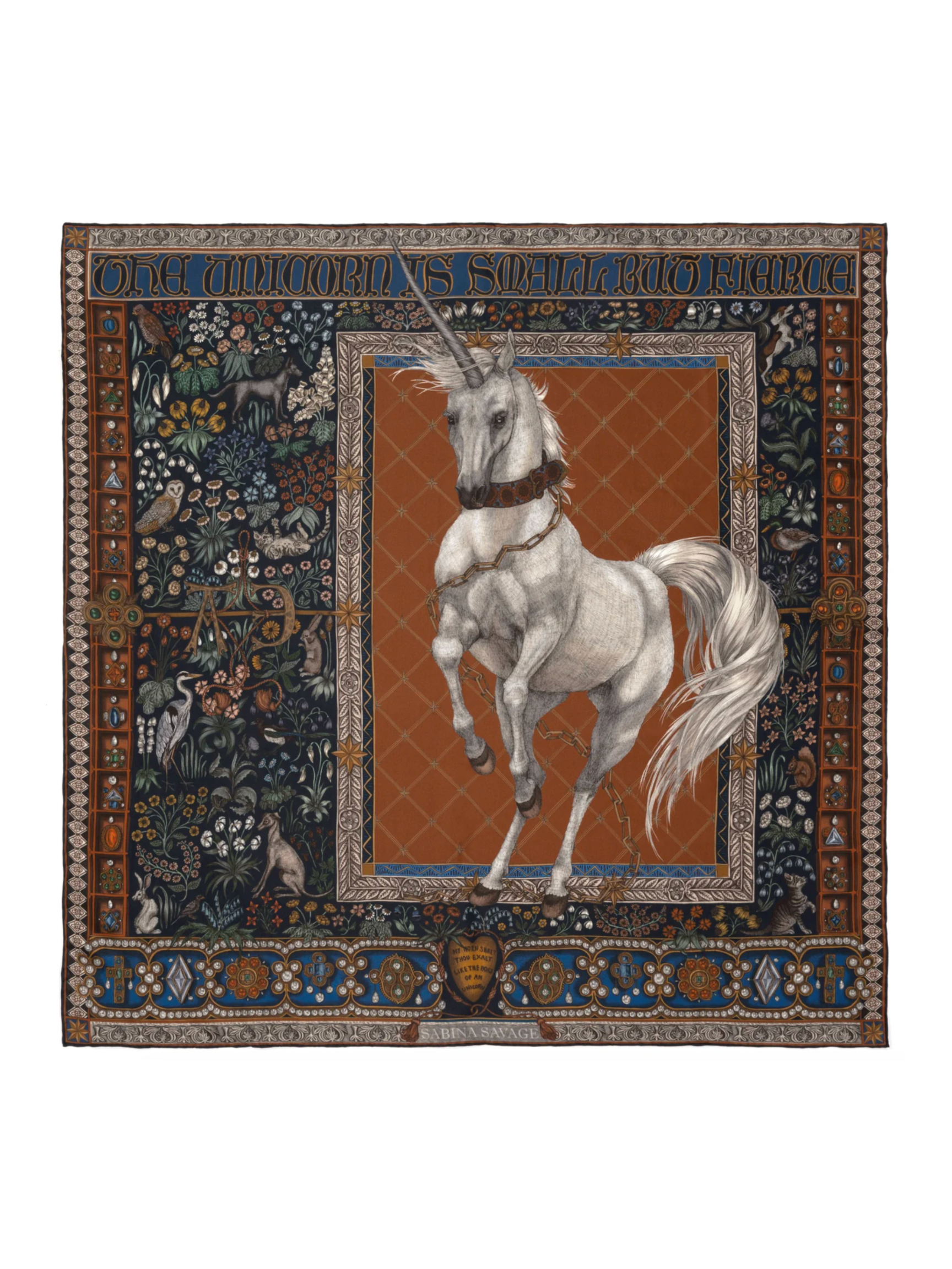 90x90 Medium Silk Scarf - Exalted Unicorn - Royal Blue/Scarlet