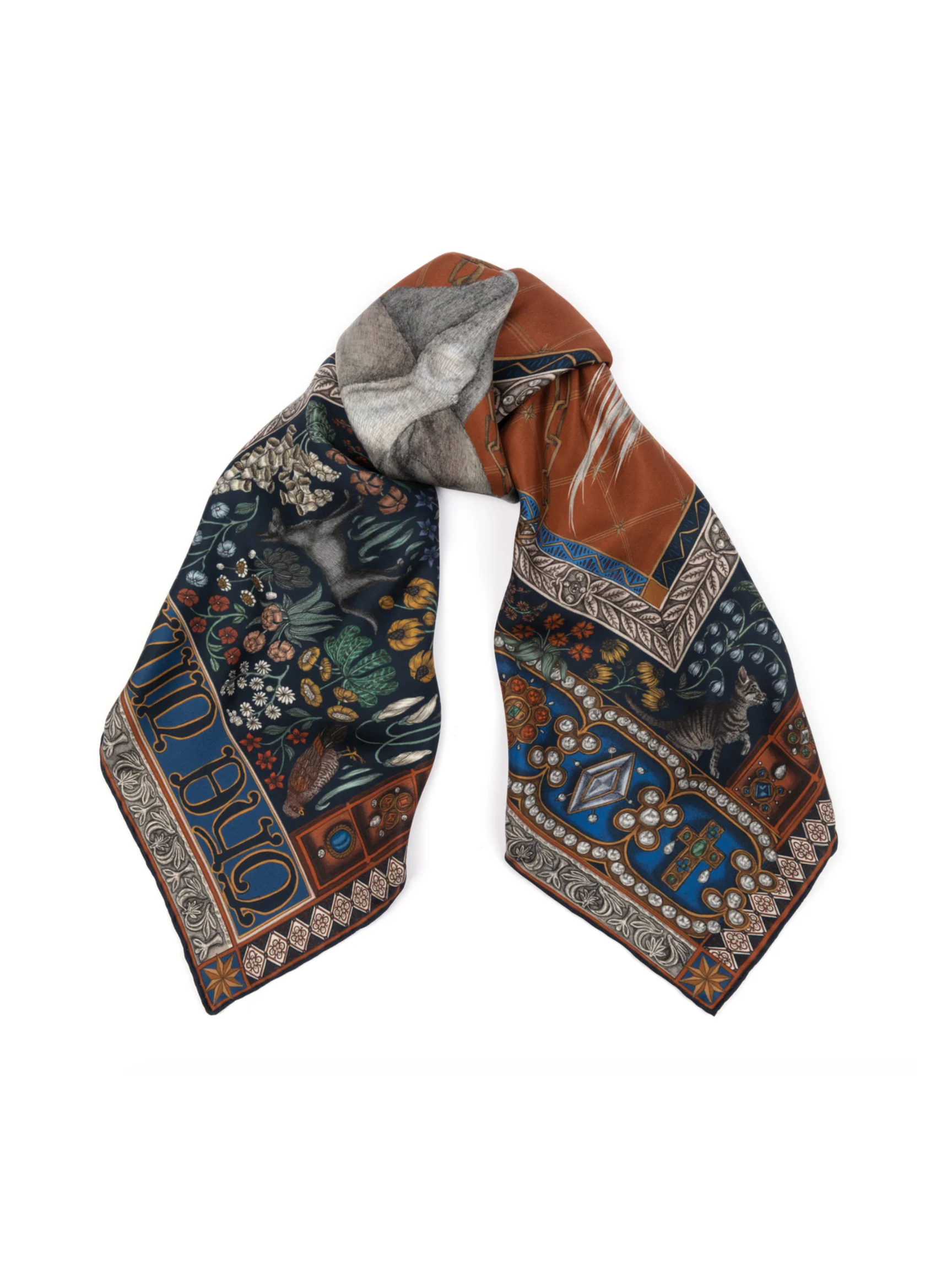 90x90 Medium Silk Scarf - Exalted Unicorn - Royal Blue/Scarlet