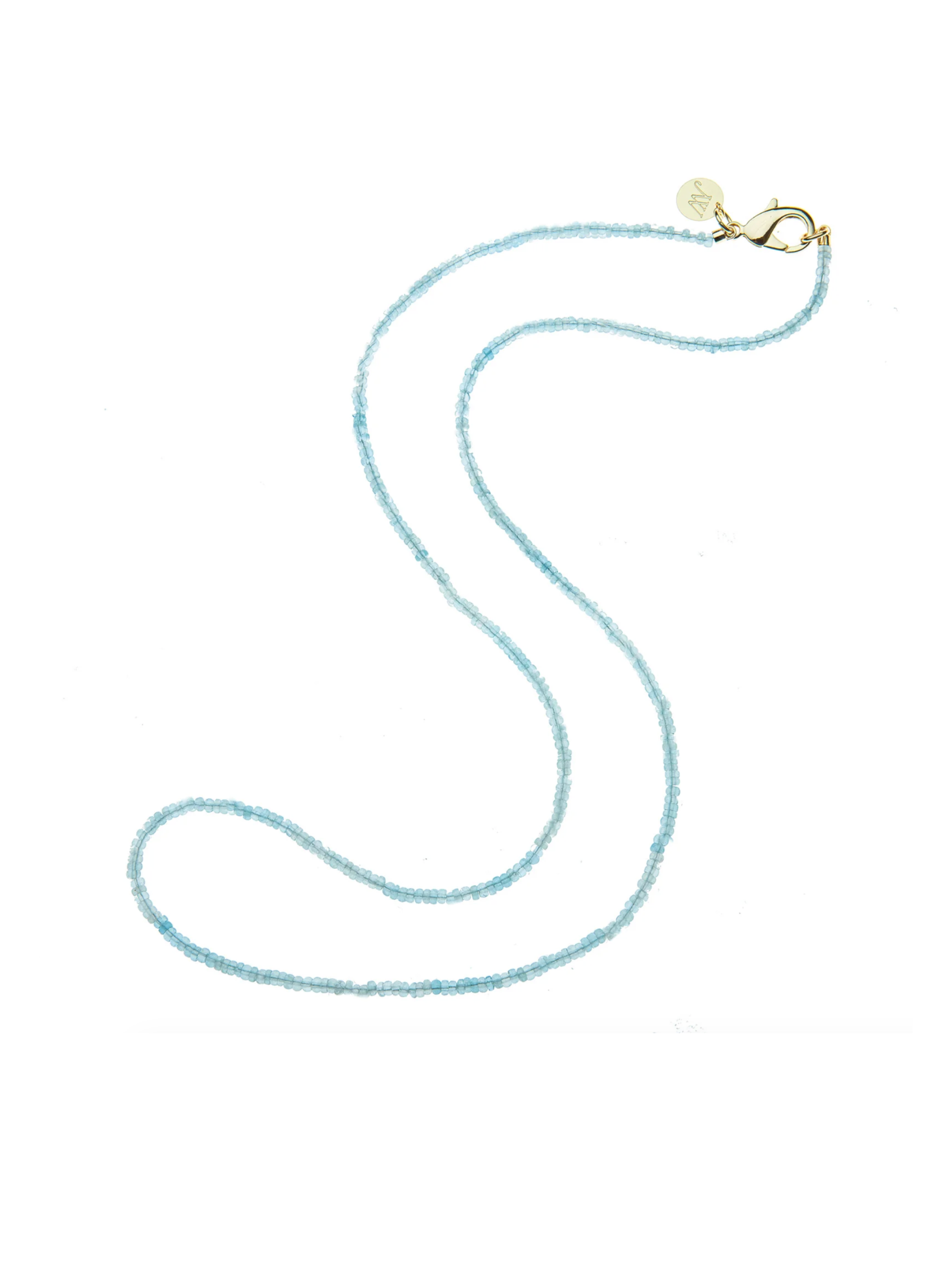 Double Wrap Diamond Cut Beaded Necklace in Aquamarine